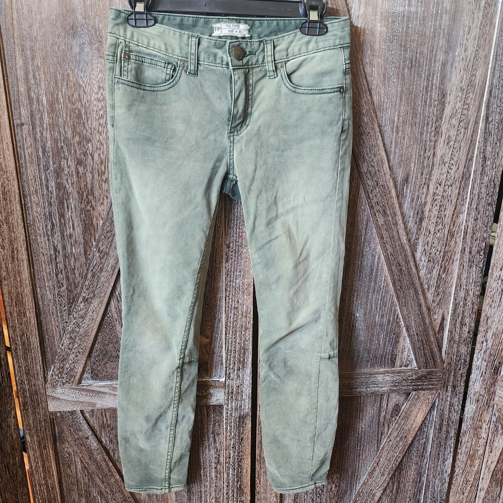 Free People Jeans Women's Size 26 Green Skinny Zipper Detail Garment Dyed Soft - Picture 1 of 10
